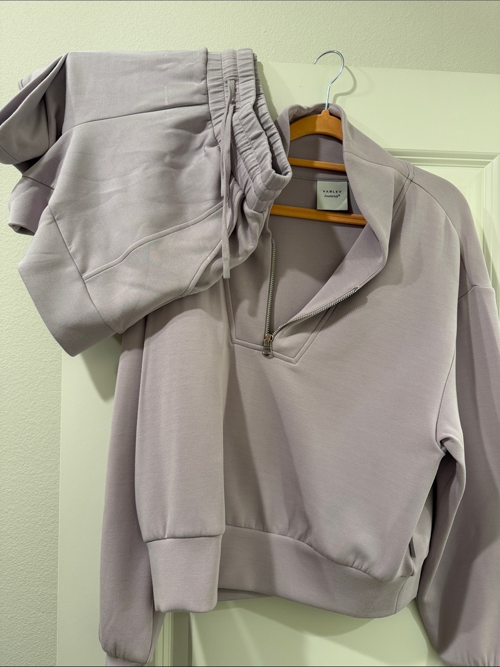 Varley Lavender Half-Zip Cowl Sweatshirt and shorts set